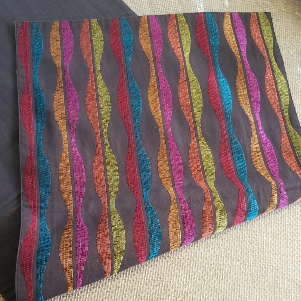 Crate  & Barrel Brown And Multicolor Wavy Stripe Table Runner